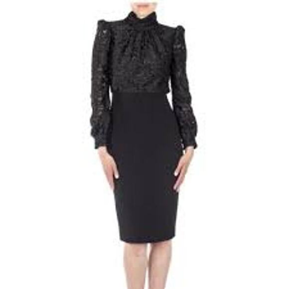 Badgley Mischka Formal Long Sleeve Dress Velvet Burnout Mock Neck Cocktail Sz8 - Picture 1 of 15